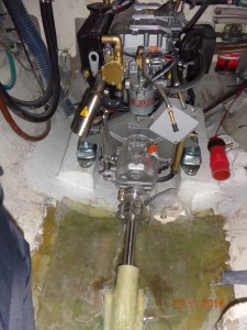 sail drive holes made good. new engine beds glassed in and stern tube epoxy'd in